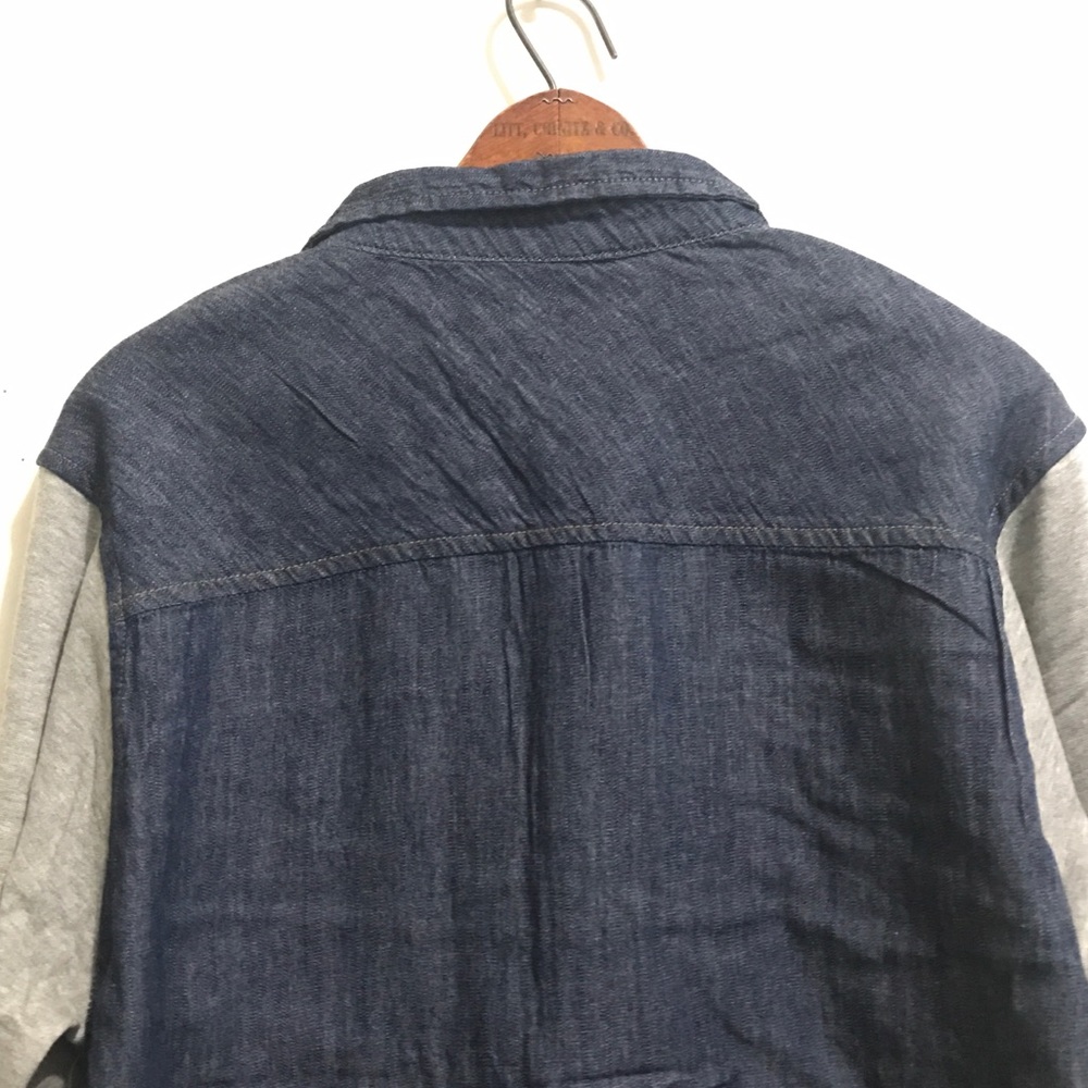 Denim button down shirt w gray fleece Long sleeve - Picture 7 of 8